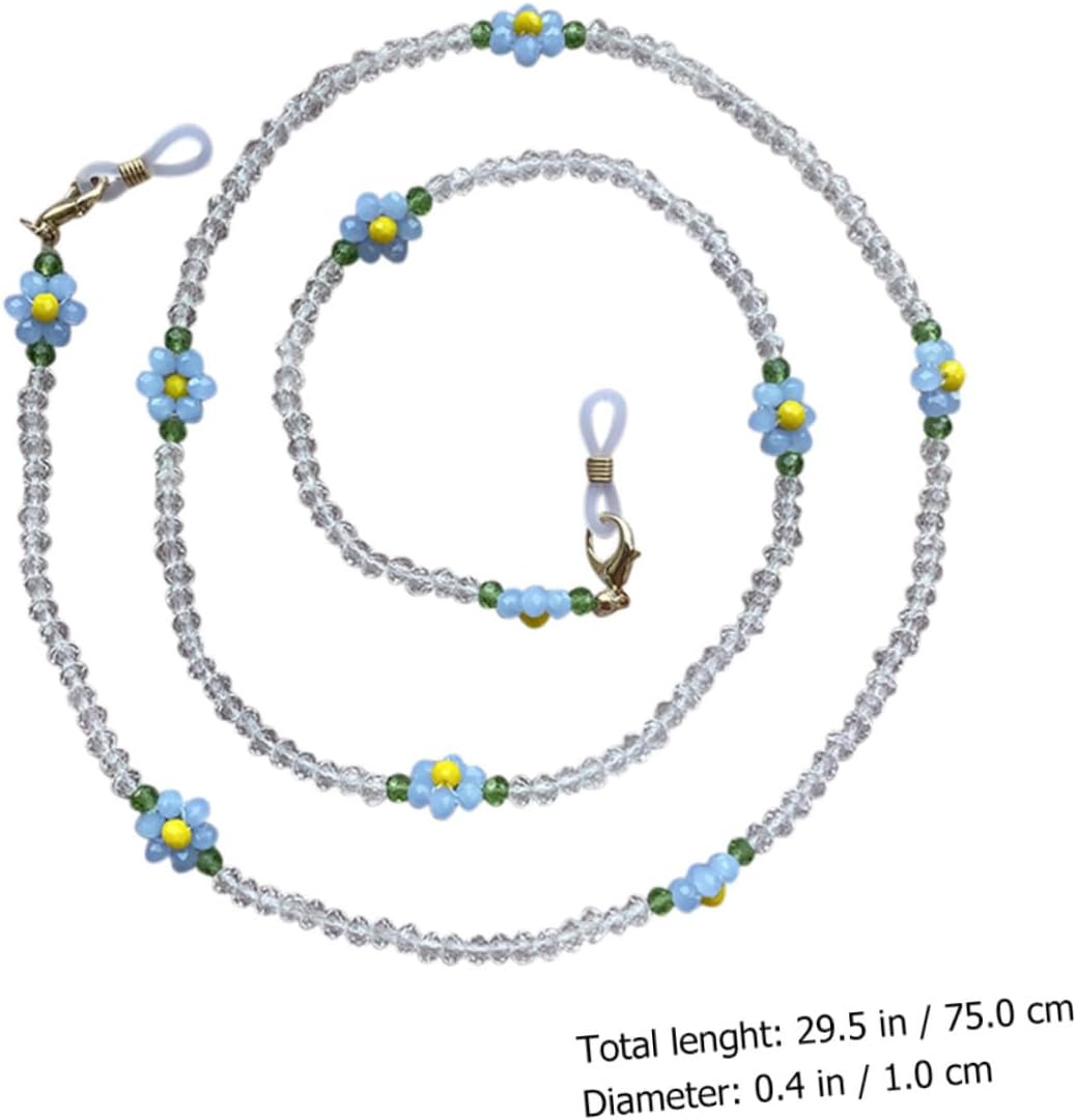 Crystal Beaded Eyeglasses Hanging Chain Flower Mask Anti-lost Necklace for Women Blue Sweater Accessory