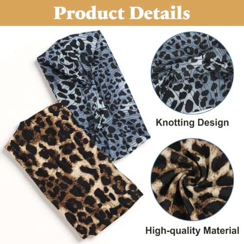 Image of MAYCREATE 2Pcs Wide Headband for Women Leopard Print Y2K Cloth Hair Bands | Soft Stretch Fit, Twisted Detail, Fabric Comfort, Helps Hold Hair Neatly, for Daily Styling Skincare Makeup and Fitness