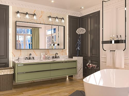 Image of Keonjinn 48x24 Inch Black Bathroom Mirror for Over Sink, Square Corner