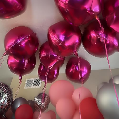 Image of 12PCS Hot Pink Round Foil Balloons 22 inch 15 inch 10 inch Large Mylar Balloons | Metallic Magenta 4D Ball Balloons for Birthday Party, Graduation, Wedding, Christmas, New Year, Disco Prom Party Decorations