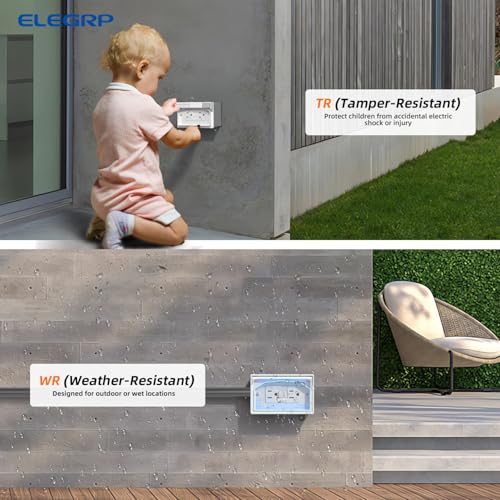 Prise GFCI 15A avec plaque étanche blanche horizontale ELEGRP - 5