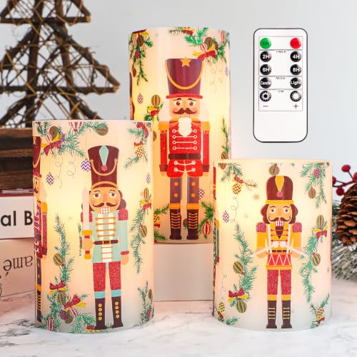 Image of Chrismtas Nutcracker Soldiers Flameless Candles Decorations with Remote, Battery Opreated Flickering LED Candle Light, Real Wax Holiday Candles, Xmas Gift for Home Party Decor