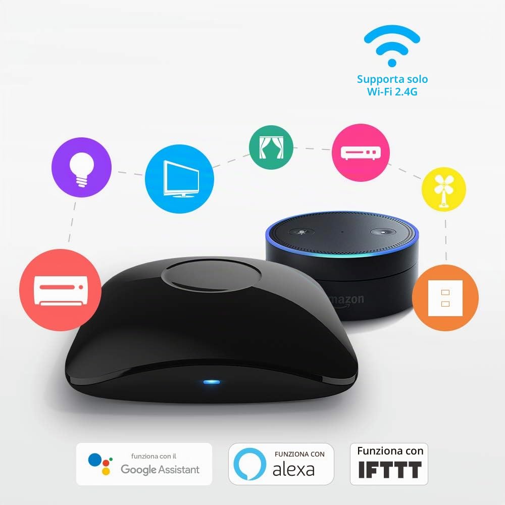 BroadLink RM4 pro - Telecomando universale IR e RF 433MHz, apprendimento codici, TV, AC, motori per tende, supporta Alexa