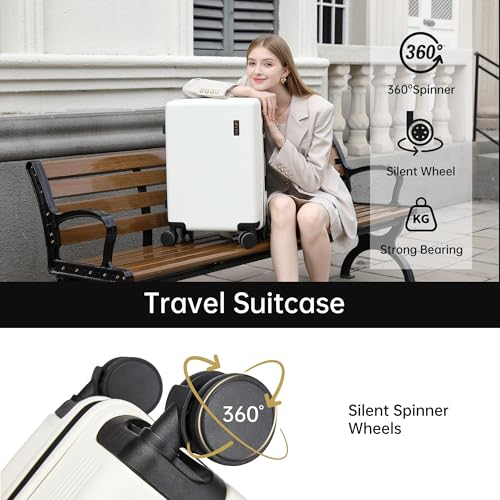 Carry on Luggage 22x14x9 Airline Approved, 20 Inch Carry-on Suitcase, Hard Shell Luggage with Spinner Wheels, Hardside Small Rolling Suitcase with TSA Lock for Travel (White, 20-Inch)3