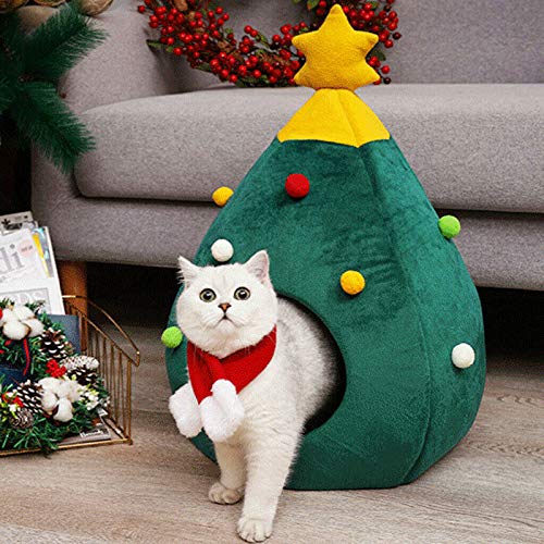 BAIHUAXIN Barraca para animais de estimação para gatos/cães pequenos, casa semifechada Natal quente