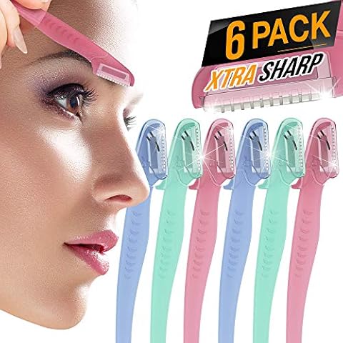 6 Pack Nylea Precision Eyebrow Razor Face Shaper Trimmer with Protective Cover Short Head Design & Gel Handle for Shaping, Disposable Facial Hair Remover & Dermaplaning Shaving Tool for Men & Women Cover