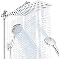 Anysig 12" rain shower head with handheld spray, rainfall shower head with 11" Adjustable Extension Arm, 5 Settings Handheld, Includes Holder/Hose,Built-in Power Wash, Dual Rainfall Shower Head, Chrom