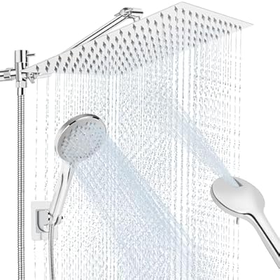 Anysig 12" rain shower head with handheld spray, rainfall shower head with 11" Adjustable Extension Arm, 5 Settings Handheld, Includes Holder/Hose,Built-in Power Wash, Dual Rainfall Shower Head, Chrom