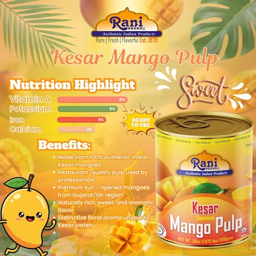 Rani Mango Pulp Puree (Makes Mango Lassi Shakes) Kesar Sweetened 30oz (1.875lbs) 850g ~ Kosher | All Natural | NON-GMO | Vegan | No colors | Gluten Friendly | Indian Origin - Thumbnail 7