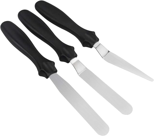 Icing Spatulas Set, 3Pcs Stainless Steel Angled Icing Spatula Cake Cream Butter Blade Frosting Spatulas Cake Knife Mixing Scraper Tool for Cake Decorating Pastries Cupcakes Baking Supplies