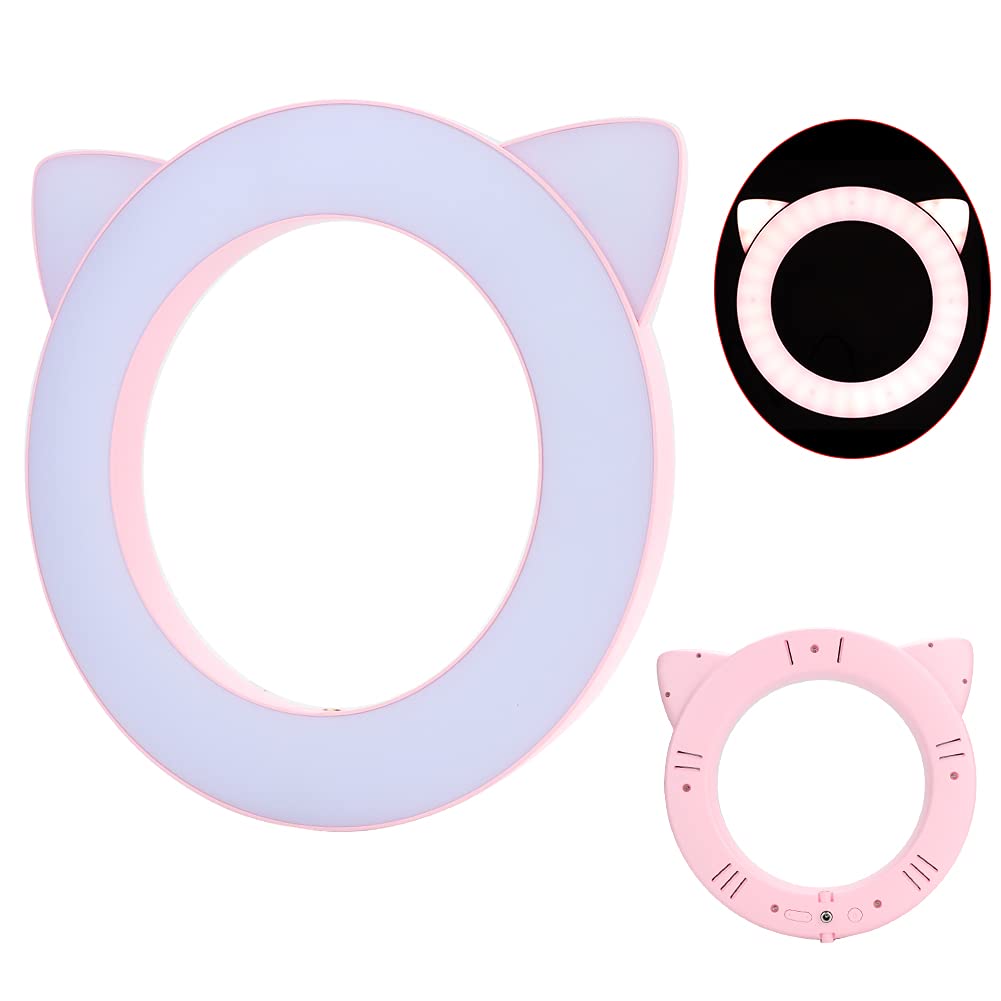 Studio Makeup Selfie Anello luminoso a LED, Luce di riempimento professionale con supporto per clip per telefono, Luminosità regolabile 3200K - 6500K per fotografia, video, (Gatto Rosa)