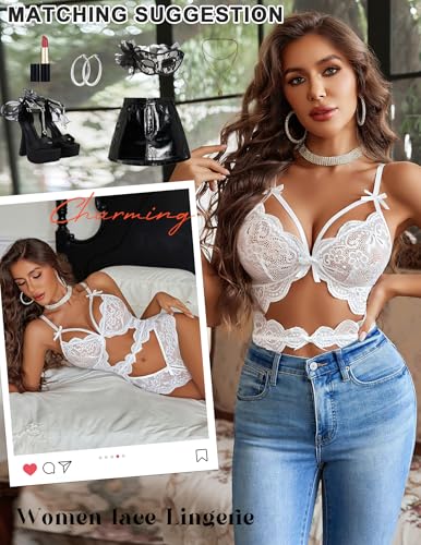 Avidlove Lingerie for Women Sexy Lace Teddy Cut Out One Piece Bodysuit Lingerie Mini Babydoll White — view 5
