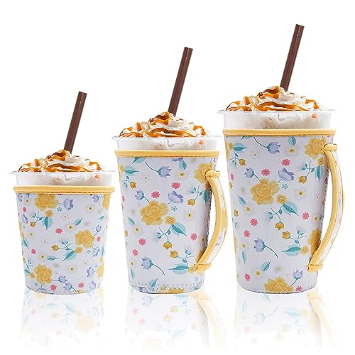 Image of 3-Piece Reusable Insulated Iced Coffee Sleeves Fits 16-32 oz cold drinks