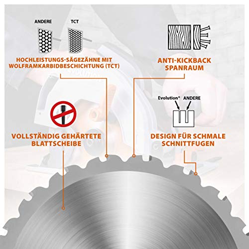 Evolution Power Tools Sägeblatt 185mm für Kreissäge und Kappsäge | Mehrzweckschneidklinge mit 20 Zähnen, TCT-Kreissägeblatt |Multimaterial, Schneidet Holz, Metall, Kunststoff | R185TCT-20CS