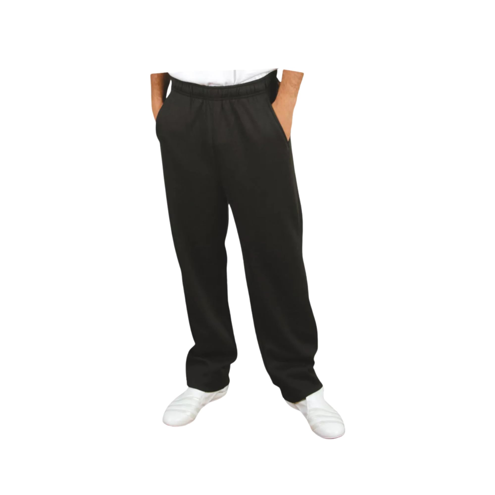 Open Hem 25 Length Fleece Jogging Bottoms Sports Joggers Length Zip Pocket (Black, Medium 31 Leg)