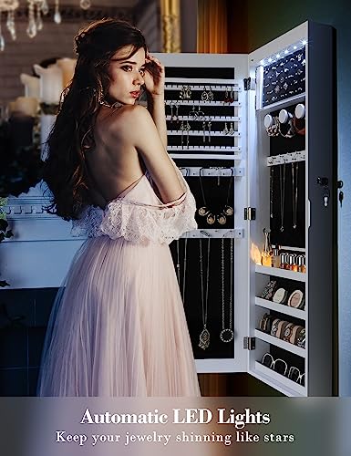 Nicetree NT-HF006 6 Leds Mirror Jewelry Cabinet, Large Capacity Lockable Jewelry Armoire Organizer, Door Or Wall Mounted Mirror thumb #3