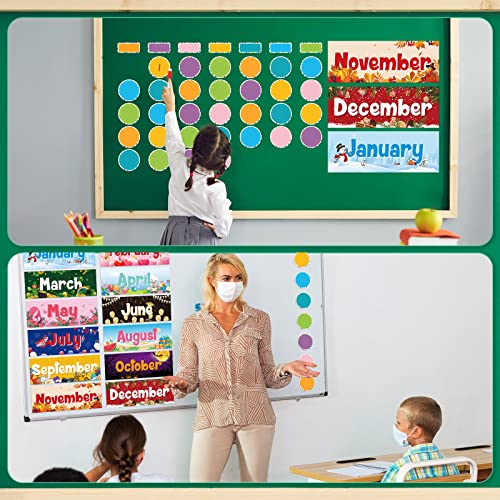 52 Pcs Magnetic Holiday Monthly Headliners Include 12 Months Of The Year Headers Seasonal Bulletin Board Border 31 Writable Round Blank Confetti Accents 7 Writable Rectangle Label For Classroom School #TOP5