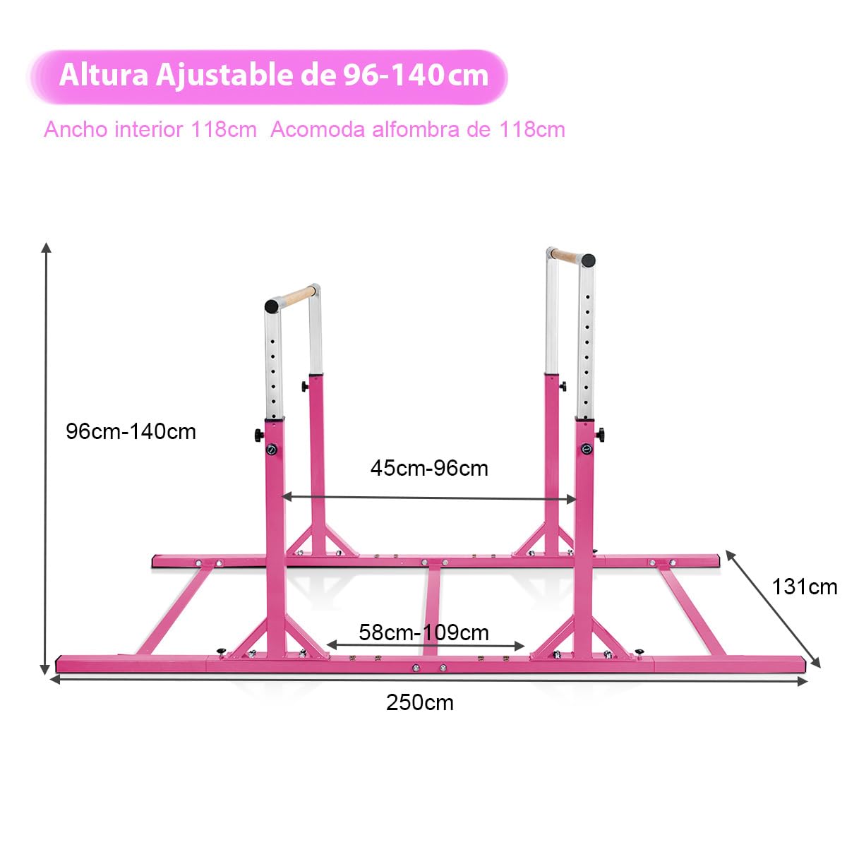 COSTWAY Barra de Gimnasia para Niños 6 a 12 años, Doble Barras, Barra Horizontal Gimnasio Artística con Ancho Ajustable y 11 Alturas, Capacidad de 100 KG