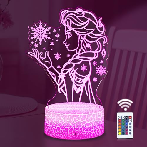 TIDRT Princess Lamp-Cute Elsa Night Light for Kids,16 Colors Change Decor Lamp with Remote, Dim for Girls Bedroom Night Light,Girls Party Room Decor Christmas Birthday Gift