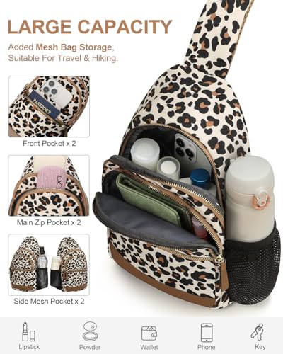 Image of Capolo Sling Bag for Women Men Waterproof Crossbody Bags for Women Trendy Casual Fanny Pack with Convertible Shoulder Strap Chest Bag for Travel Hiking(Leopard, Large)