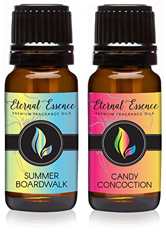 Image of Eternal Essence Oils 2 Pack 10ml Premium Fragrance Oil - Summer Boardwalk & Candy Concoction - for Candle, Soap Making, Aromatherapy, Diffusers, Home Care, & Humidifiers