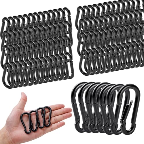 200Pcs M5 Spring Snap Hooks Black Carabiner Clip Heavy Duty Small Chain Link