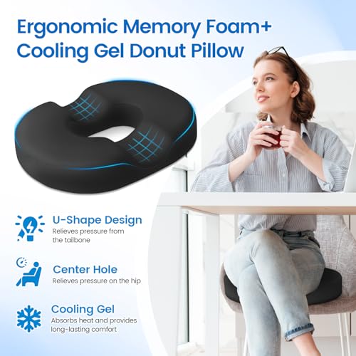 image for CushZone Donut Pillow Seat Cushion - Cooling Gel Floor Pillow, Memory 