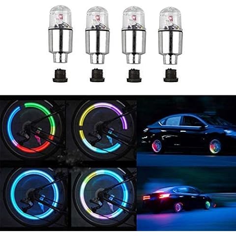 WINVIN 4Pcs LED Wheel Lights -Bike Tire Valve Stem Neon Light Bulb for Car Motorcycle Tyre Dust Cap, Safety, Waterproof, Motion Activated, Spoke Flash Stems Caps Accessories (Colourful) Cover