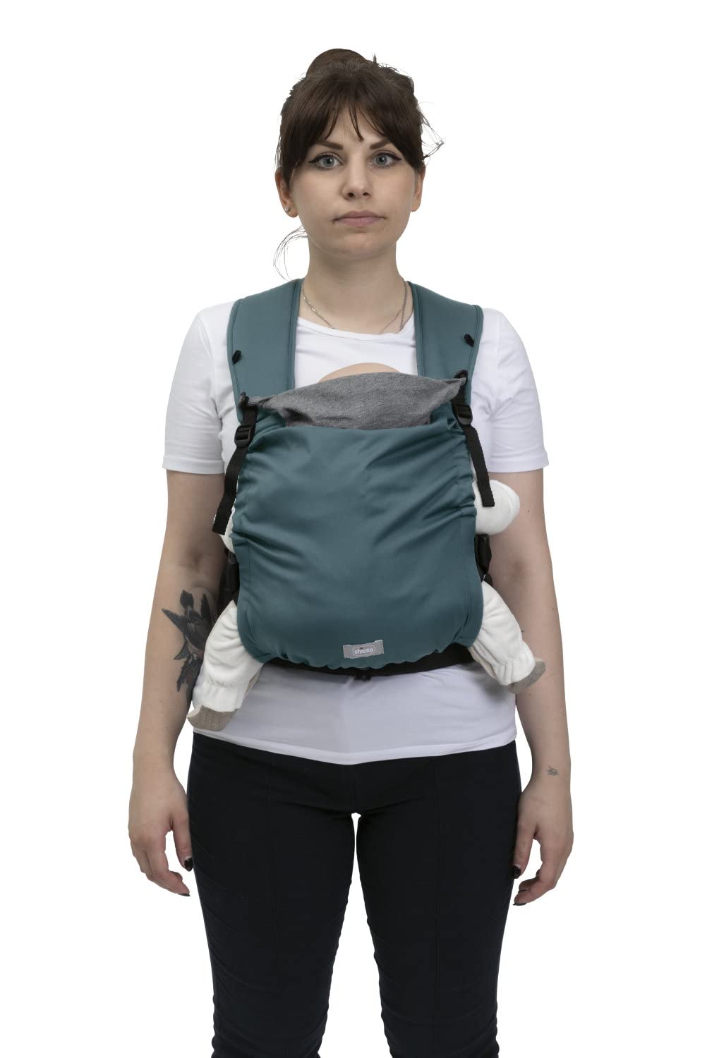 Chicco Skin Fit Baby Carrier - Comfortable Crossed Shoulder Straps - Double Adjustable Buckle - Ergonomic - Adjustable Swing - Wind Protective Cap - Belly Carrier Baby - Max. 9kg - Green