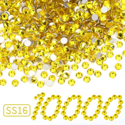 Image of 10000PCS Lemon Yellow Rhinestones Bulk, Flat Back Crystal Glass Stone Round Gems,SS16, 3.8-4.0mm