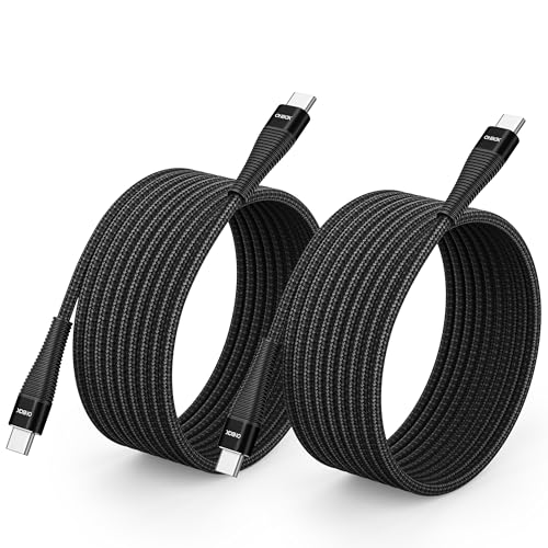 Image of Extra Long USB C to USB C Cable (2Pack 15FT, 100W) USBC Charger Fast Charging Cord Braided, Type C Cable for iPhone 17 Pro Max, 16 /15, iPad Pro /Air /10, Samsung, Pixel, Moto, Android Phones - Black