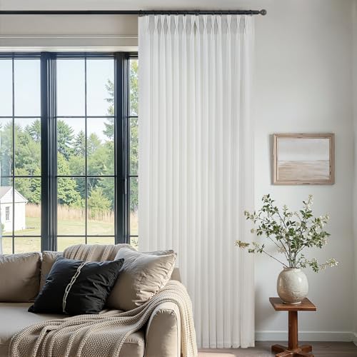 Beige White Pinch Pleated Linen Curtains 96 Inch Length 2 Panels for Bedroom Living Room Textured Semi Sheer Window Curtain Boho Neutral Back Tab Pinch Pleat Drape with Hooks 96 Inches Long by Drapenova - Used condition - Image 5