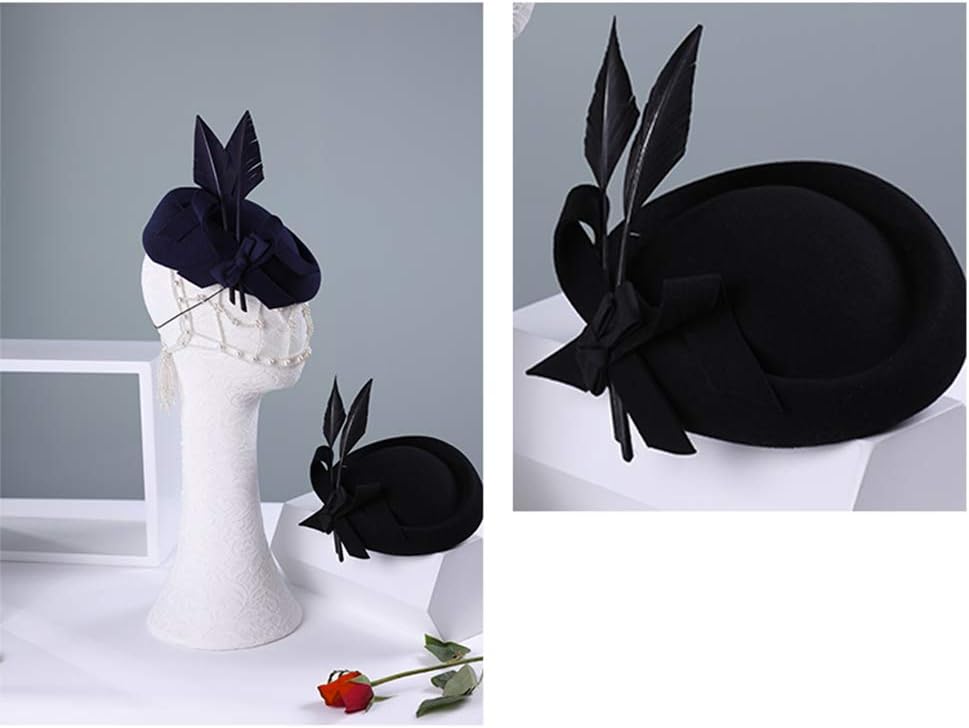 F FADVES Vintage Womens Dress Fascinator Wool Pillbox Hat Formal Church Wedding Tilt Hat