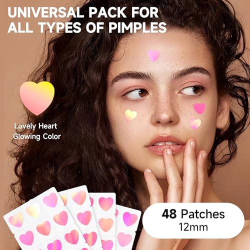 Dazzlook Cute Pink Heart Pimple Patch with Salicylic Acid, Hydrocolloid Pimple Stickers Iridescent Colors 48 Pcs, Fashion Zits Blemishes Breakouts Patches - Image 3