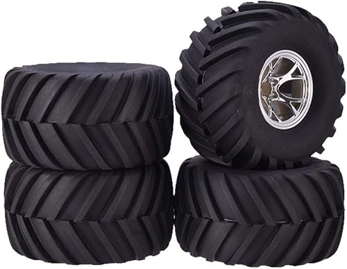 Miniatura 13 de Juego de 4 ruedas y neumáticos de camión monstruo RC 1/10, neumáticos de goma de 5.315 in y llantas de plástico de 6 radios para HSP HPI Tamiya Rojo