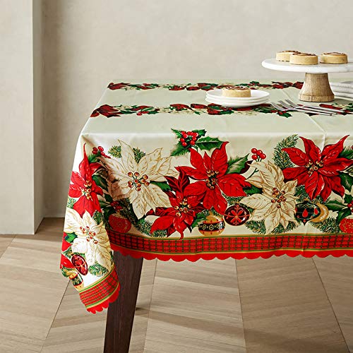 Hipinger Christmas Flower Printed Fabric Tablecloth, Wrinkle-Free Stain Resistant (60"x120", Christ Flower)