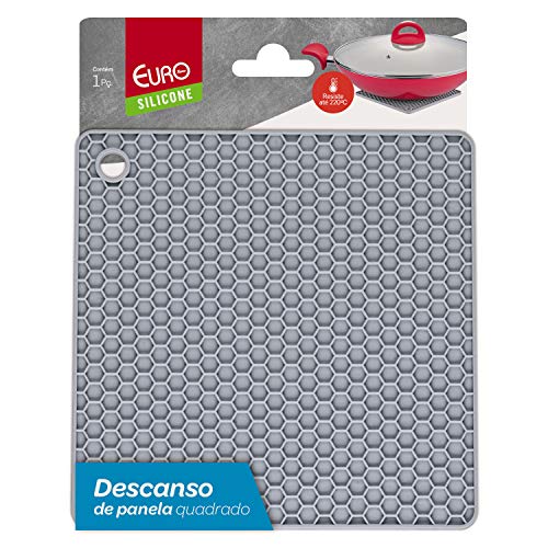 Descanso de Panela Quadrado de Silicone cinza, SIL3093-CZ, Euro Home