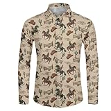 Biyejit Camisa de manga larga para hombre, con botones, informal, para negocios, bodas, fiestas, exteriores, XS-6XL, Caballos, L