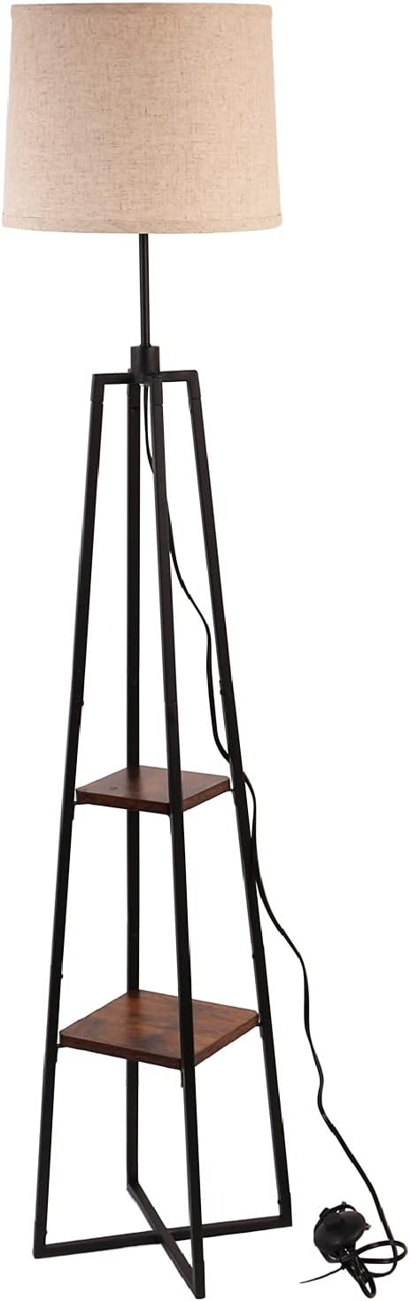 Review Product CASATOCA Floor Lamp with Shelves, Standing Reading Lamp, Display Shelves Floor Lamp, Simple Modern Floor Light, Linen lampshade, Metal Leg, for Living Room, Bedroom, dormitory or office, Rustic Brown