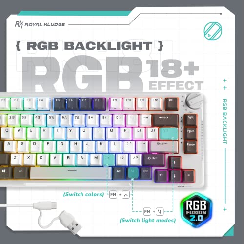 Rk Royal Kludge H81 Hot Swappable Mechanical Keyboard, Triple Mode 2.4Ghz/Bt5.1/Usb-C Knob Control Wireless Gaming Keyboard Gasket Mounted With Rgb Backlit Skycyan Switch, 75% Layout 81 Keys #TOP4