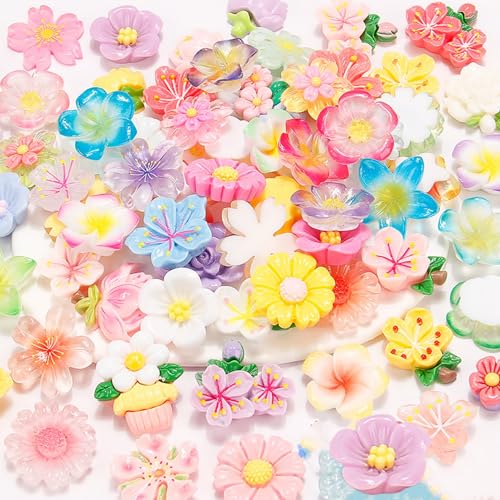 80 breloques Slime super mignonnes - Mélange de perles et fleurs en 3D - En résine - Pour bricolage, artisanat, scrapbooking, coque de téléphone portable,...