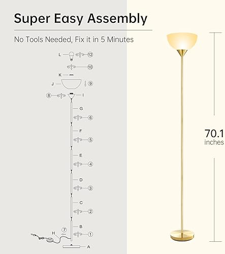 Miniatura 6 de BoostArea Lámpara de pie, lámpara LED de pie de 12 W, lámpara de 70.1 pulgadas de alto, bombillas LED de repuesto, 2700 K blanco cálido, cuidado de