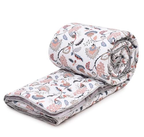 Image of RRC Jaipuri Beautiful Floral Print in White and Green Jaipuri Rajai /Razai /Quilt Double /King Bed Quilt /Comforter /Ac Quilt /Ac Comforter, Cotton, Lightweight Pack of 1, 200 GSM