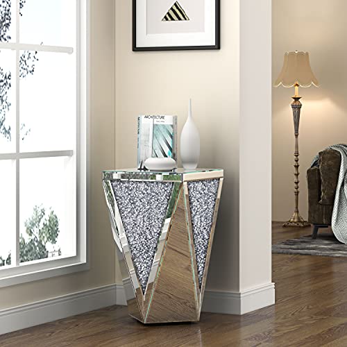 Enene Mirrored End Table Diamond Setting Side Table Pedestal Stand For Hallway, Living Room, Corner, Bedroom, Sofa #TOP2