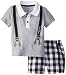 Calvin Klein Baby-Boys Infant Gray Polo with Suspenders and Plaid Shorts