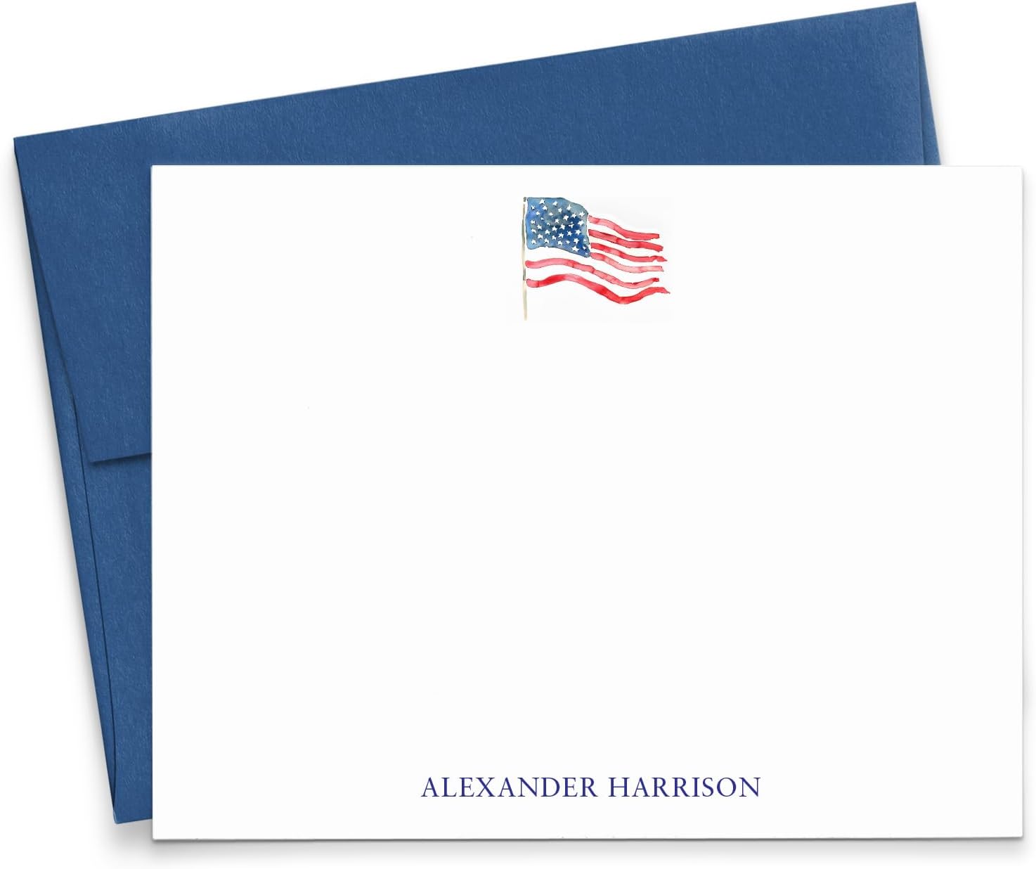 Personalized Stationery Notecards For Men, FLAT Patriotic Note Cards With Envelopes, Watercolor American Flag Stationery Cards For Note Taking, Gifts For Veterans, Your Choice of Colors And Quantity