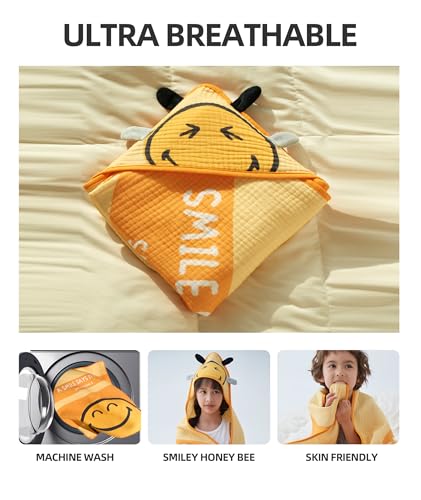 Image of SMILEYWORLD Bath Towels with Hood for Kids, 40''x40'' Soft Cotton Beach Towel Wrap, Toddler Swimming Pool Hooded, Shower Bath Towel for Girls Boys Ages 3-10 (Smile)