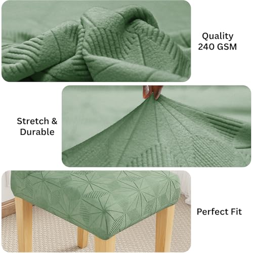 Image of Lukzer Elastic Dining Chair Cover - 4PC Pastel Green Starlight | Textured High Stretch Jacquard Seat Cover | Removable Washable Short Dining Chair Cover Protector Seat Slipcover | (CC-143-04)