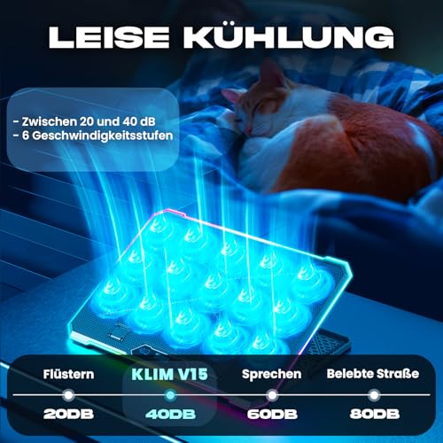 Klim V15 Laptop Kühler mit 15 Ventilatoren für Gaming Laptops bis 17 Zoll