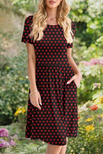 Image of DB MOON Women Summer Casual Short Sleeve Dresses Empire Waist Dress | Knee Length Dress for Women, Teacher Dresses, Jersey Dress, Modest Dresses, Dress with Pockets, Dresses for Church
